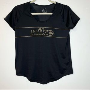 Nike Dri-Fit Black Tee Gold Metallic Logo Accent Women’s Size Small